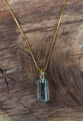 Colar de ponta de cristal de Quartzo Fumê -  Folheado a ouro
