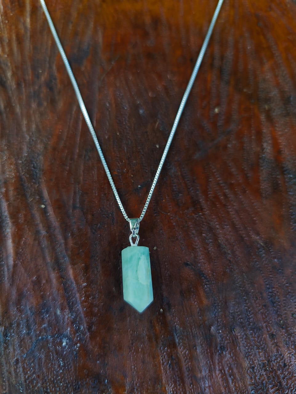 Colar de ponta de cristal de Amazonita - Folheado a prata