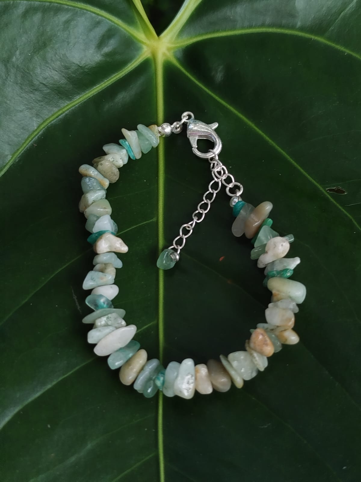 Pulseira de Amazonita com Corrente Folheada a Prata