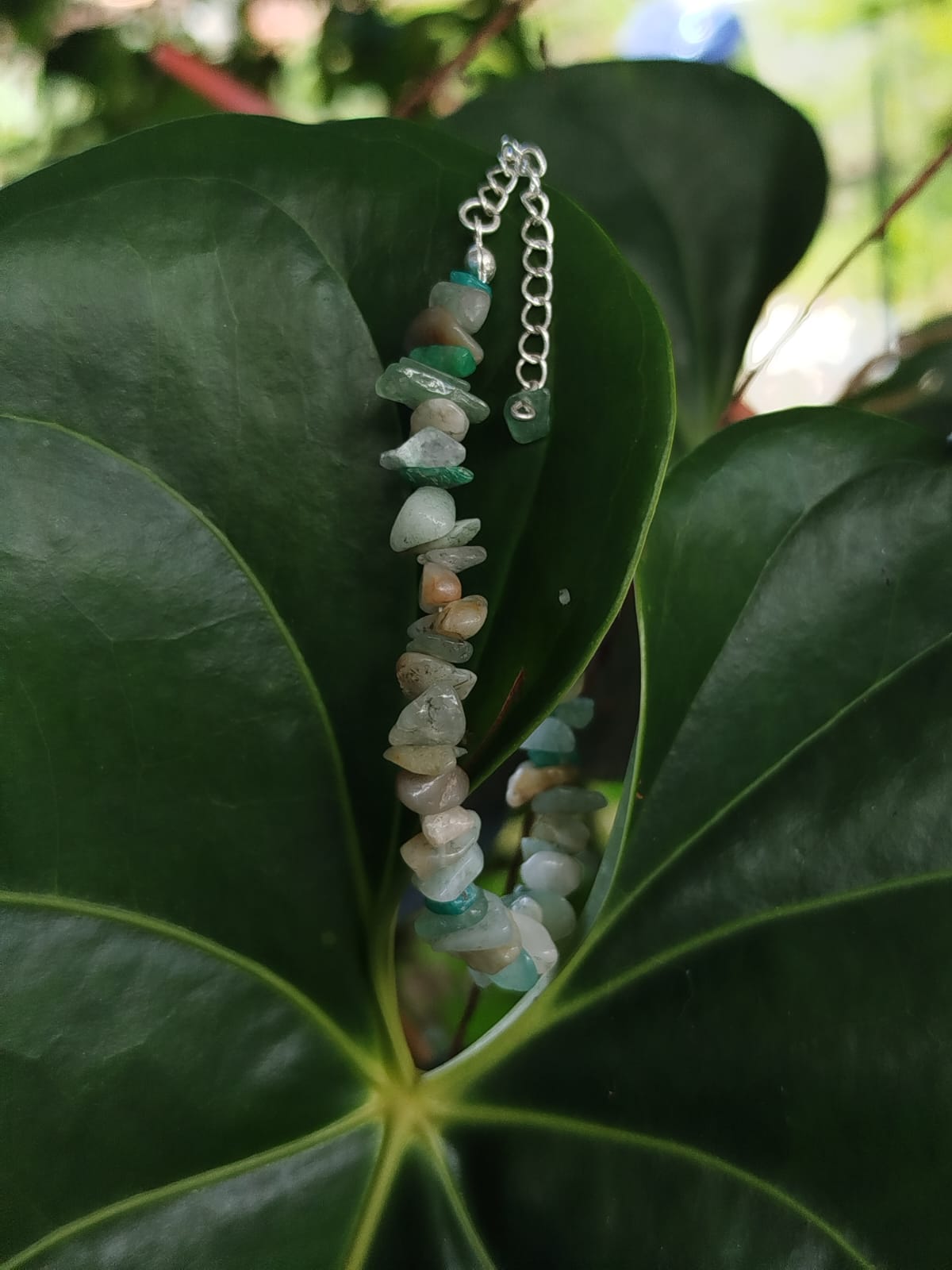 Pulseira de Amazonita com Corrente Folheada a Prata