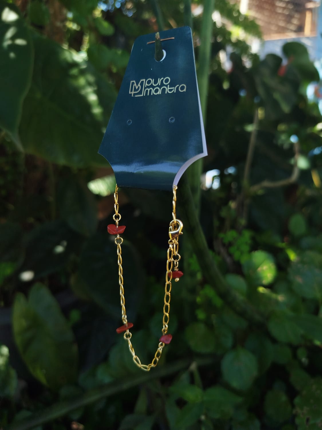 Pulseira de Jaspe Vermelha - Folheada a Ouro