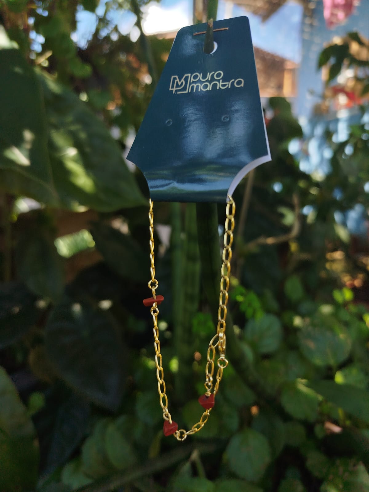 Pulseira de Jaspe Vermelha - Folheada a Ouro