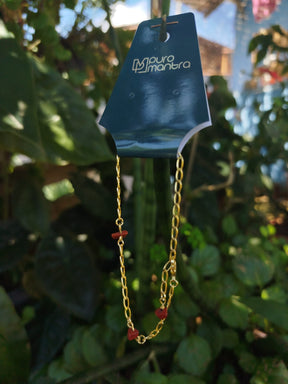 Pulseira de Jaspe Vermelha - Folheada a Ouro