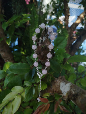 Pulseira de Quartzo Rosa - Folheada a Prata