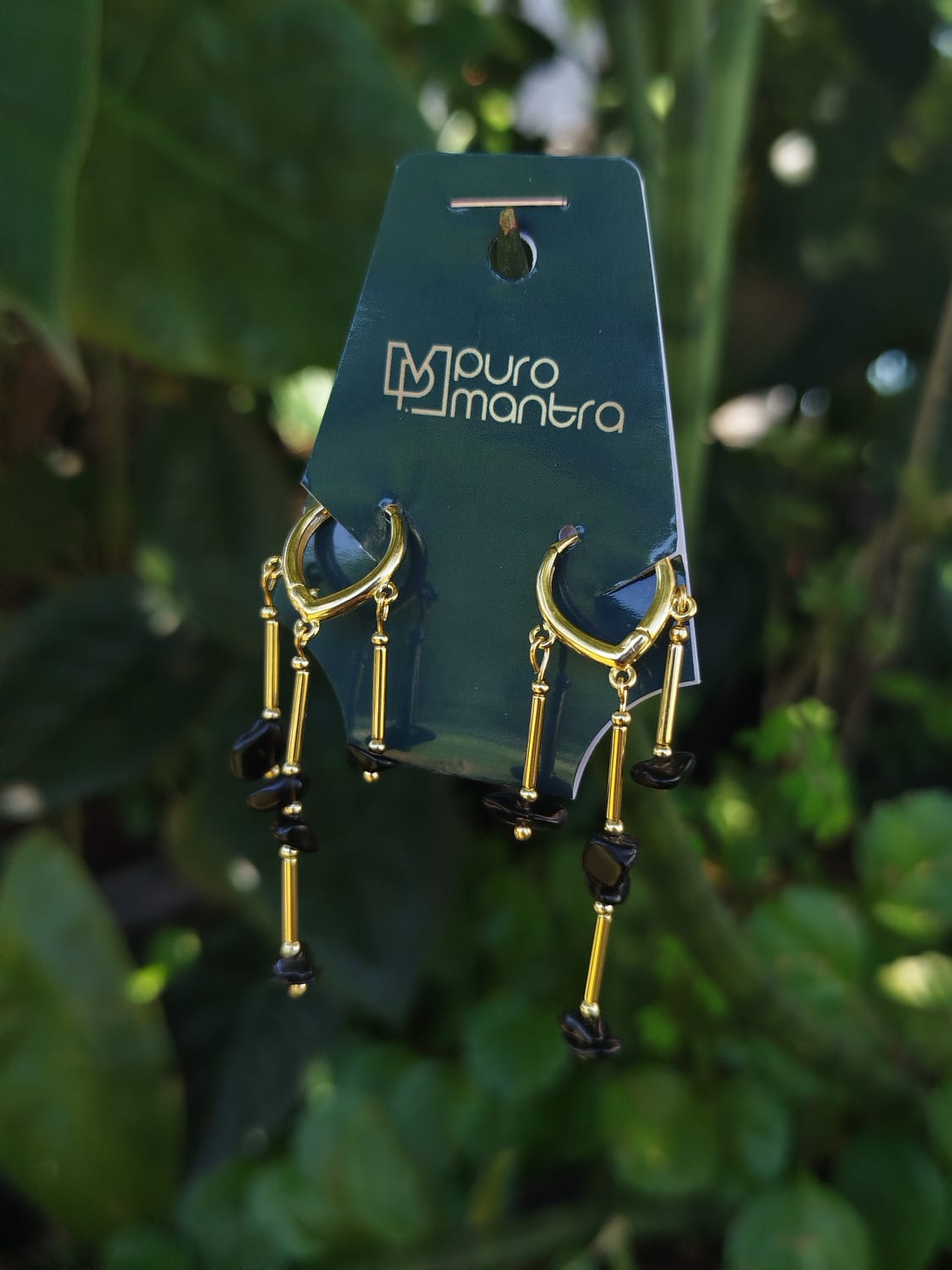 Brinco de Turmalina Negra - Folheado a Ouro