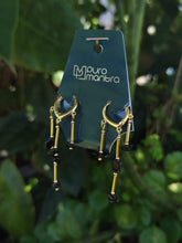 Brinco de Turmalina Negra - Folheado a Ouro
