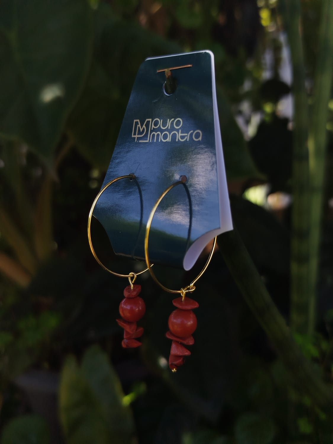 Brinco de Jaspe Vermelha - Folheado a Ouro